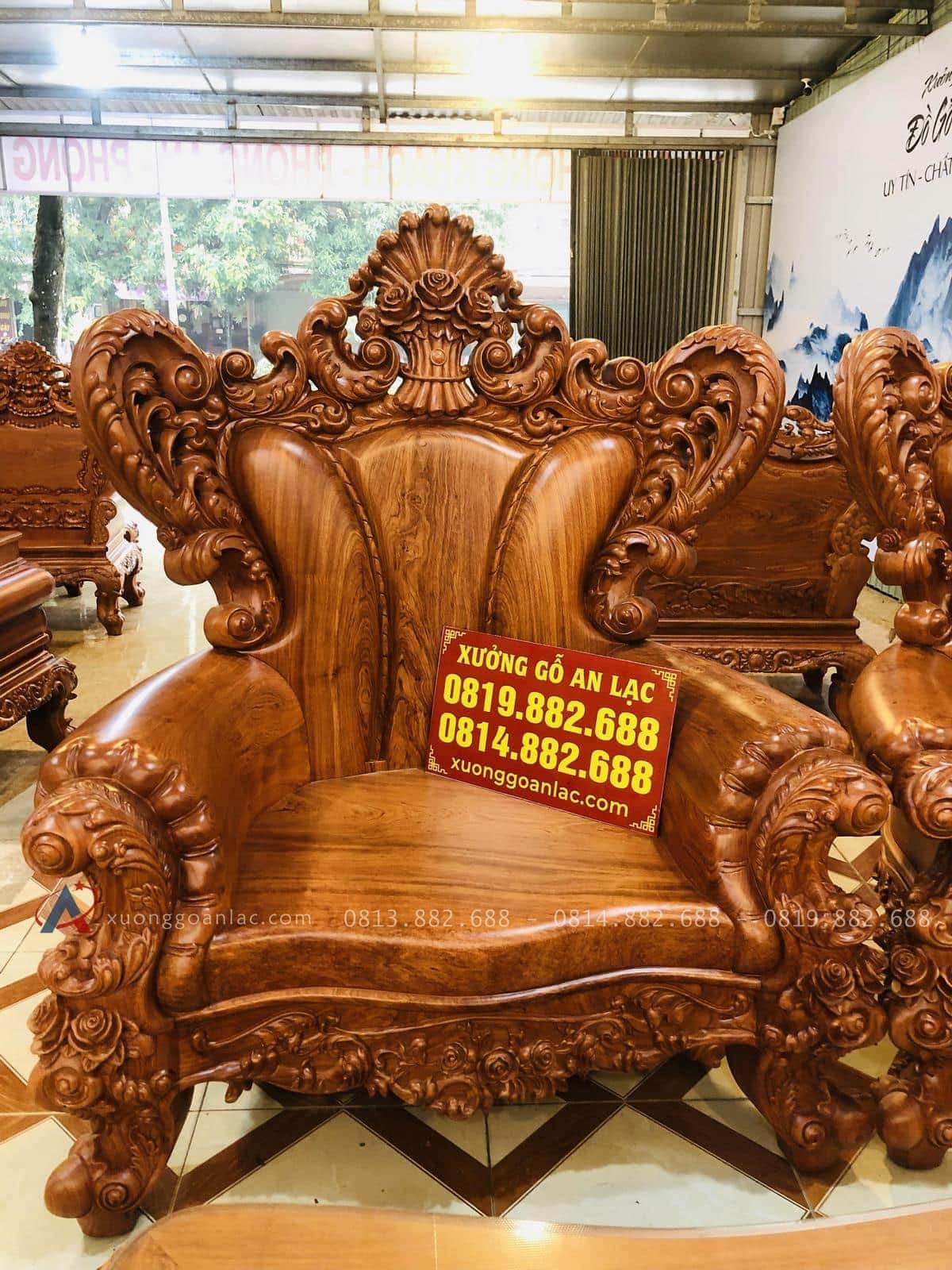 Hoàng gia nguyên khối gỗ hương đá siêu vip (Anh Thường, Hà Nội) 47 ghế đơn louis hoàng gia tân cổ điển