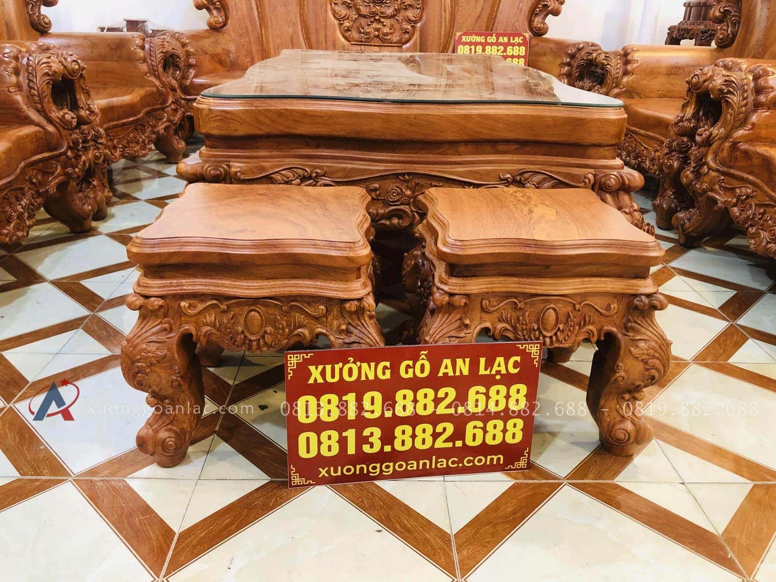 Hoàng gia nguyên khối gỗ hương đá siêu vip (Anh Thường, Hà Nội) 51 đôn ngồi louis hoàng gia