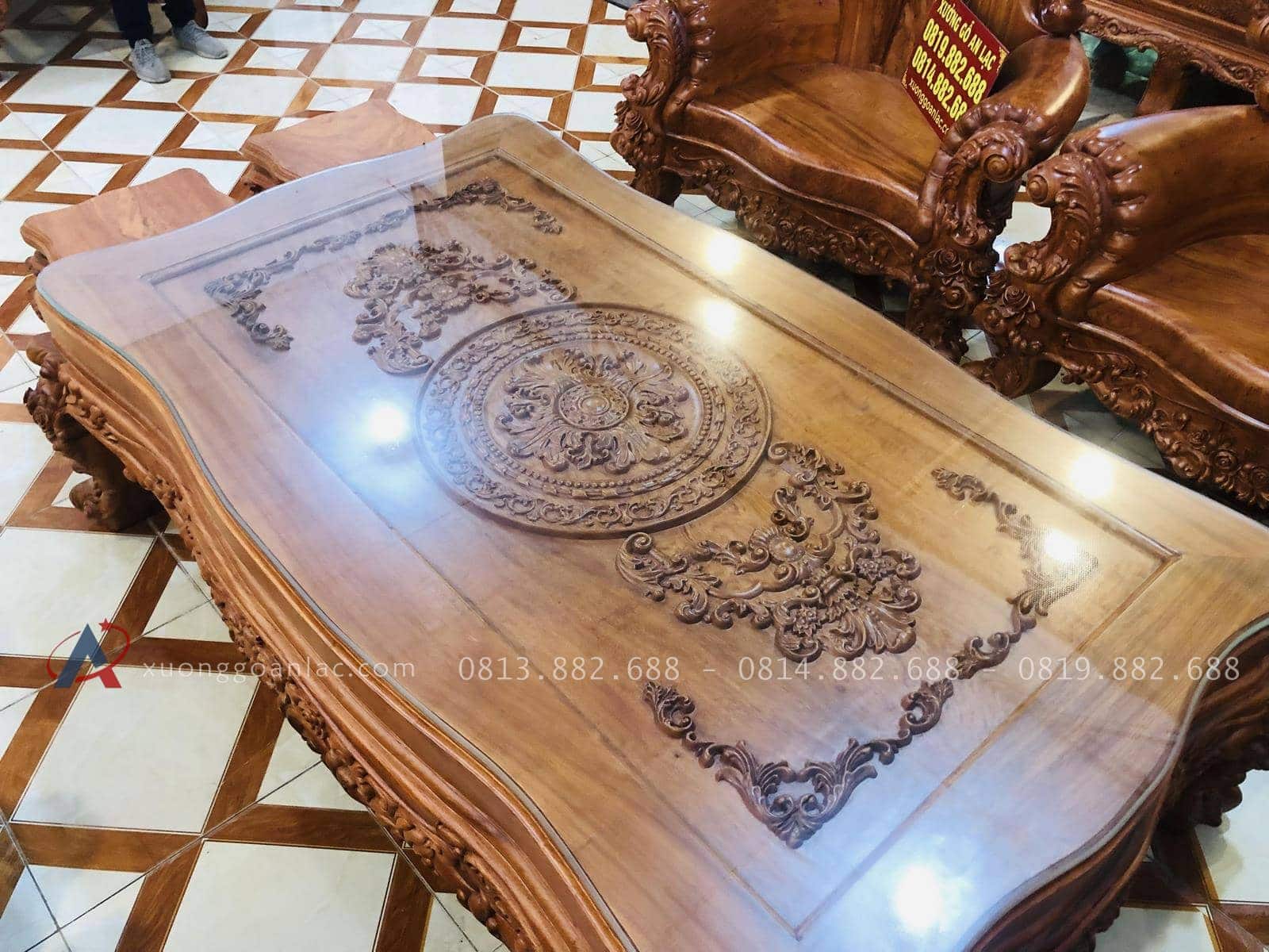 Hoàng gia nguyên khối gỗ hương đá siêu vip (Anh Thường, Hà Nội) 38 bộ bàn ghế hoàng gia gỗ hương đá bàn trà chữ nhật
