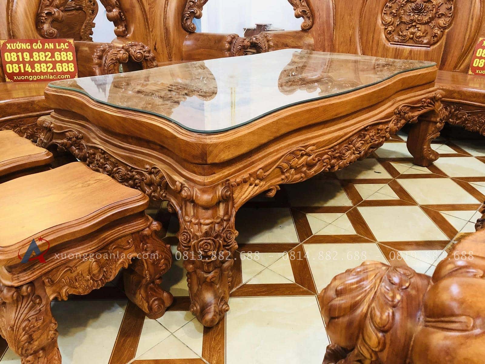Hoàng gia nguyên khối gỗ hương đá siêu vip (Anh Thường, Hà Nội) 39 bàn trà mặt nguyên khối louis hoàng gia