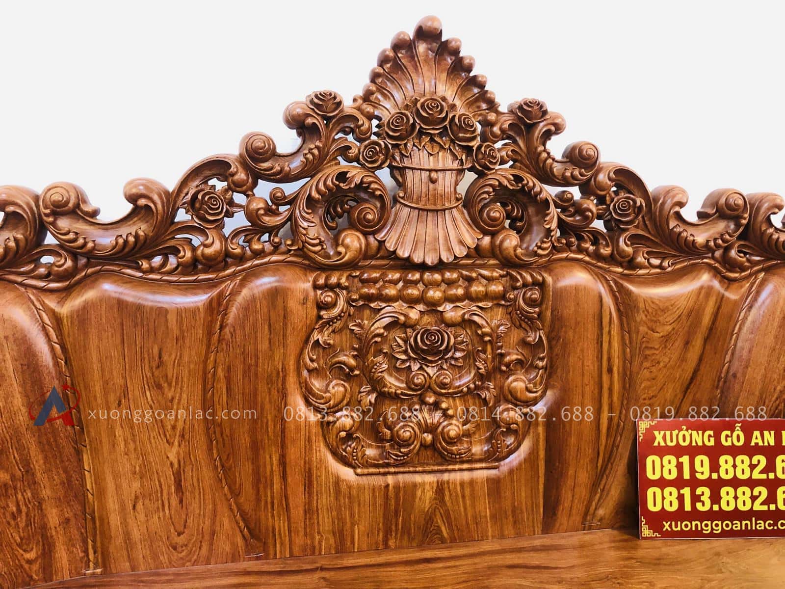 Hoàng gia nguyên khối gỗ hương đá siêu vip (Anh Thường, Hà Nội) 43 Chương ghế dày 20cm đục lá tây