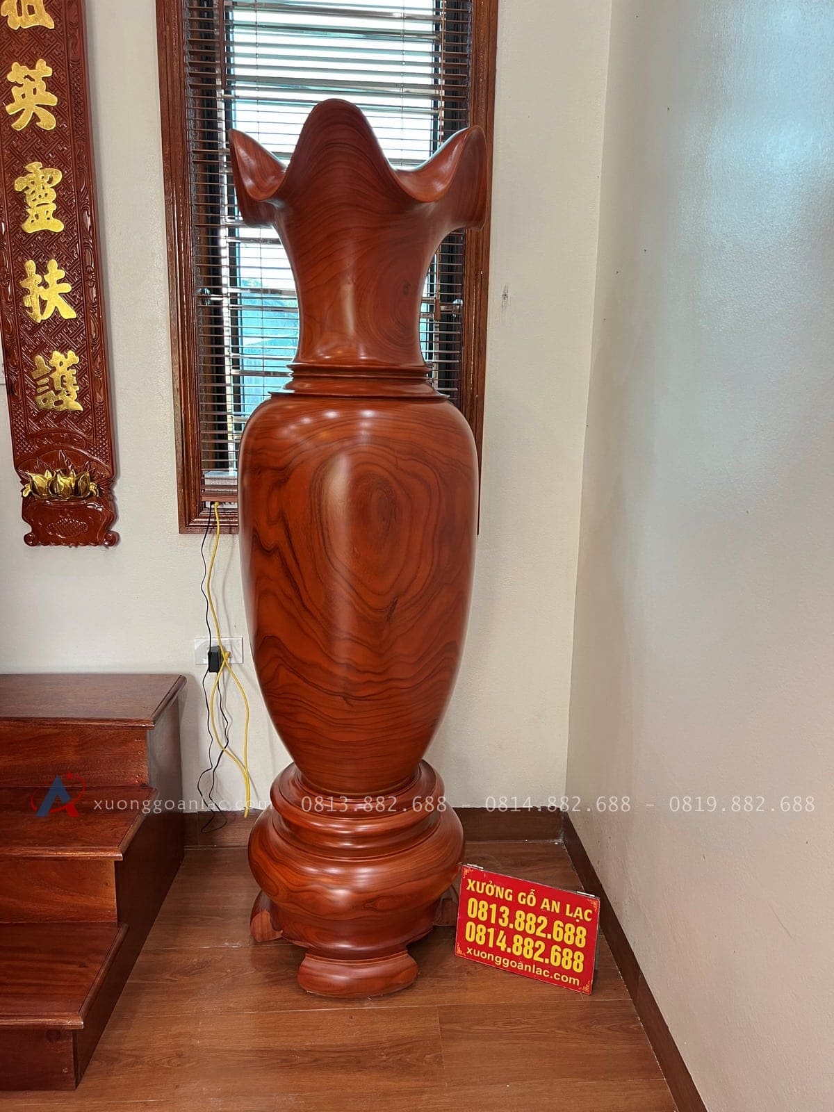 Cặp Lục bình gỗ Cẩm Vàng 1m7 đường kính 53 (Chú Hữu, Thái Nguyên) 13 lục bình phong thủy