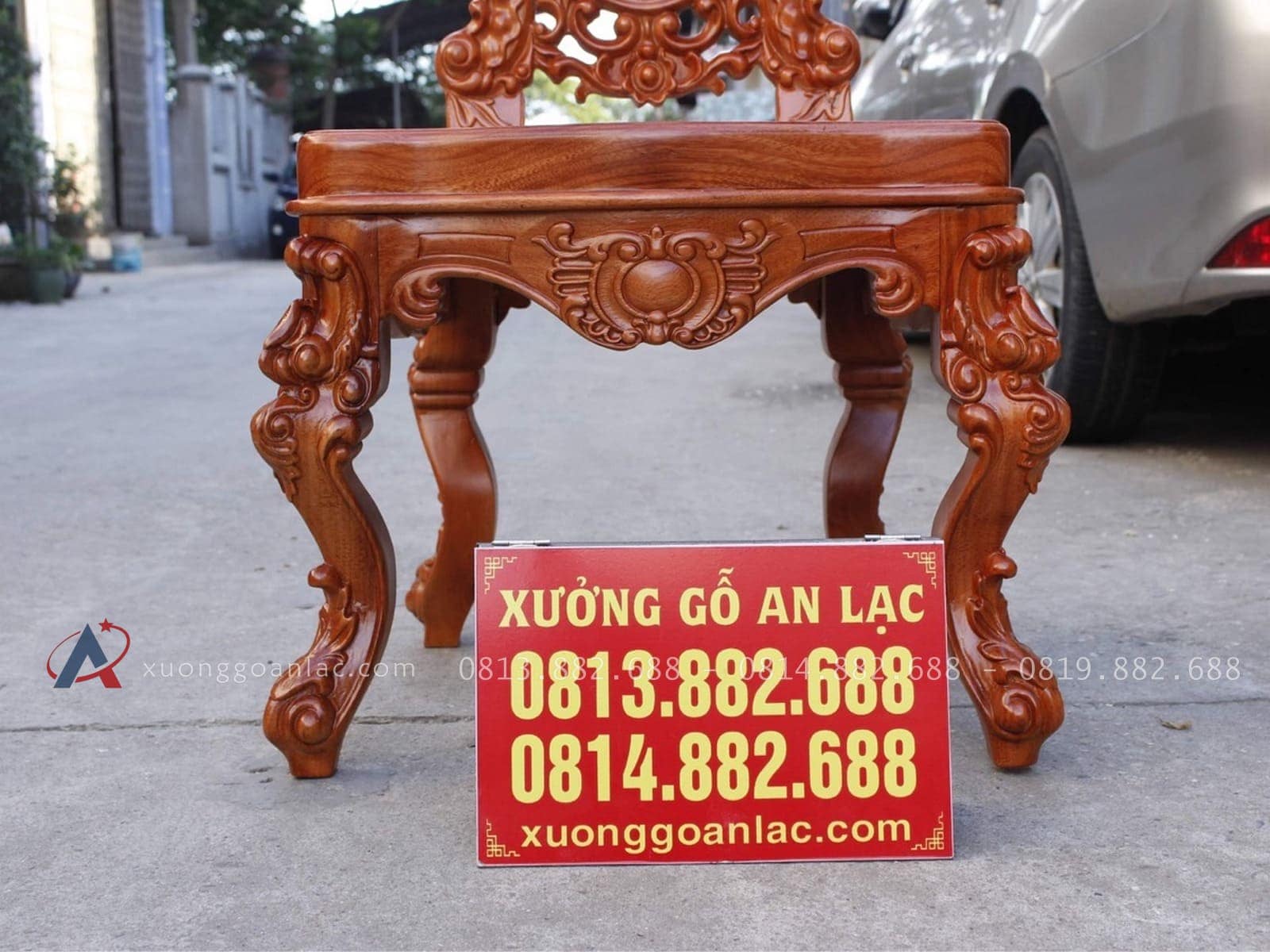 Mẫu ghế ăn hoàng gia gỗ gõ đỏ 16 chân ghế cong cách điệu đục tinh xảo