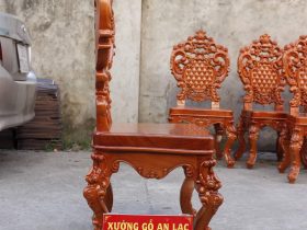 Mẫu ghế ăn hoàng gia gỗ gõ đỏ 11 ghế louis hoàng gia
