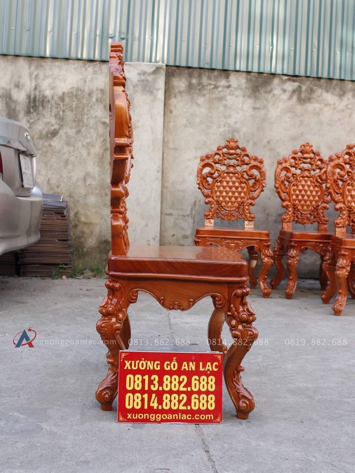 Mẫu ghế ăn hoàng gia gỗ gõ đỏ 18 ghế louis hoàng gia