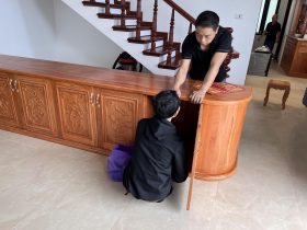 Kệ tivi kiêm tủ trang trí gỗ gõ đỏ cao cấp (Chị Nhung - Hưng Yên) 13 khối tủ kệ tivi