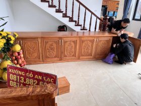 Kệ tivi kiêm tủ trang trí gỗ gõ đỏ cao cấp (Chị Nhung - Hưng Yên) 15 kệ tivi chiều ngang 3m83
