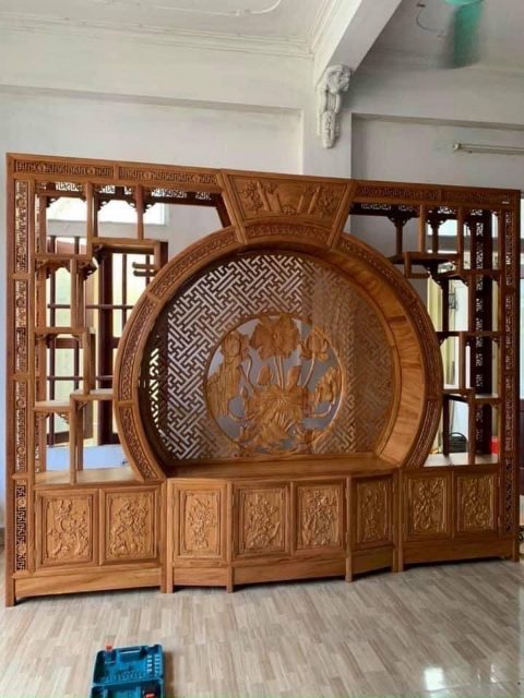 kệ tivi kiêm tủ trang trí gỗ gõ đỏ