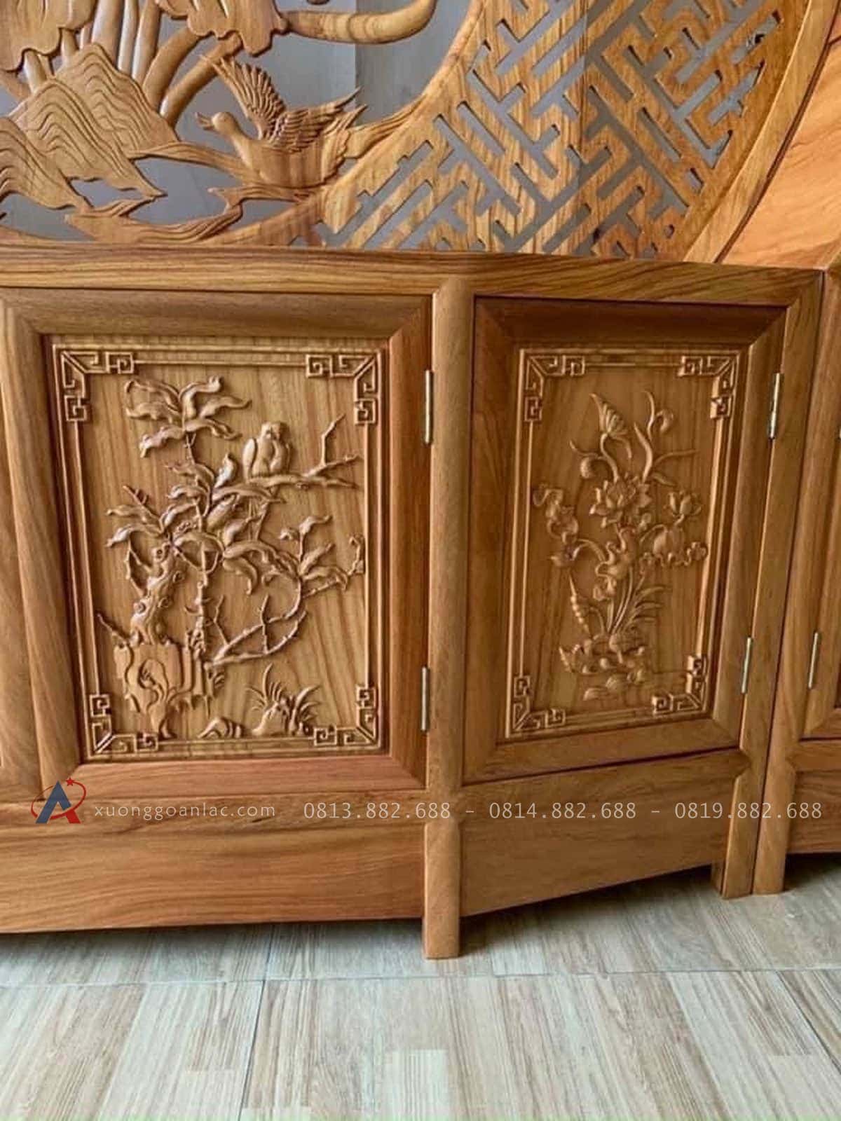 Kệ tivi kiêm tủ trang trí gỗ gõ đỏ cao cấp (Chị Thịnh, Hà Nam) 16 hệ tủ dưới thiết kế nhiều khoang tủ rộng rãi
