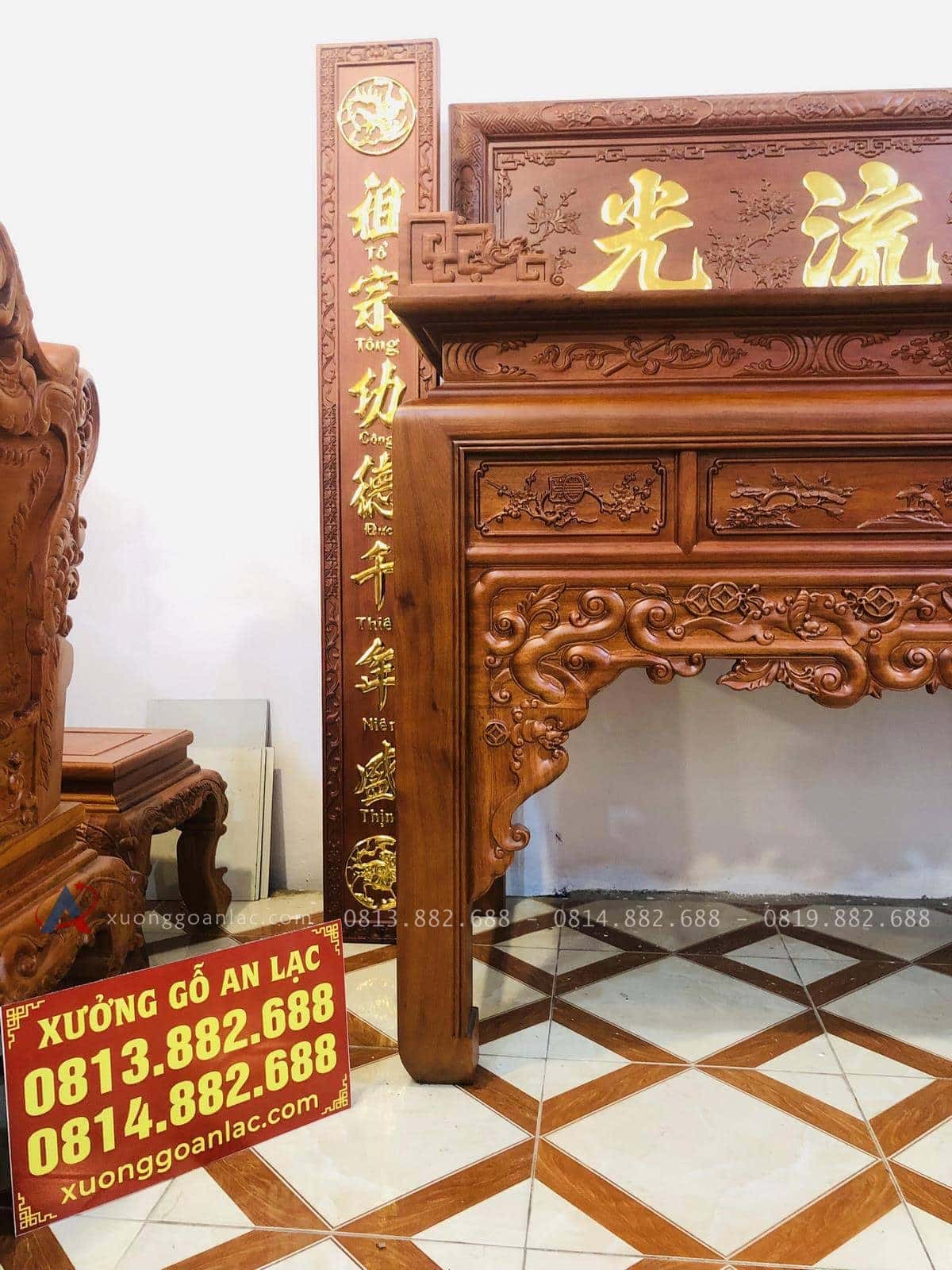 Mẫu án Gian thờ ngũ phúc gỗ gụ 1m97 chân 12 Anh Đức - Hà Nội 29 án gian chân vuông bàn 12