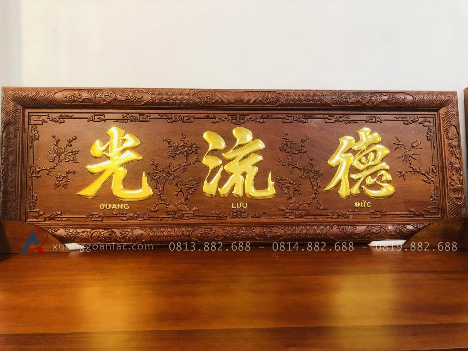 Mẫu án Gian thờ ngũ phúc gỗ gụ 1m97 chân 12 Anh Đức - Hà Nội 23 phần mặt án gian bóng mịn