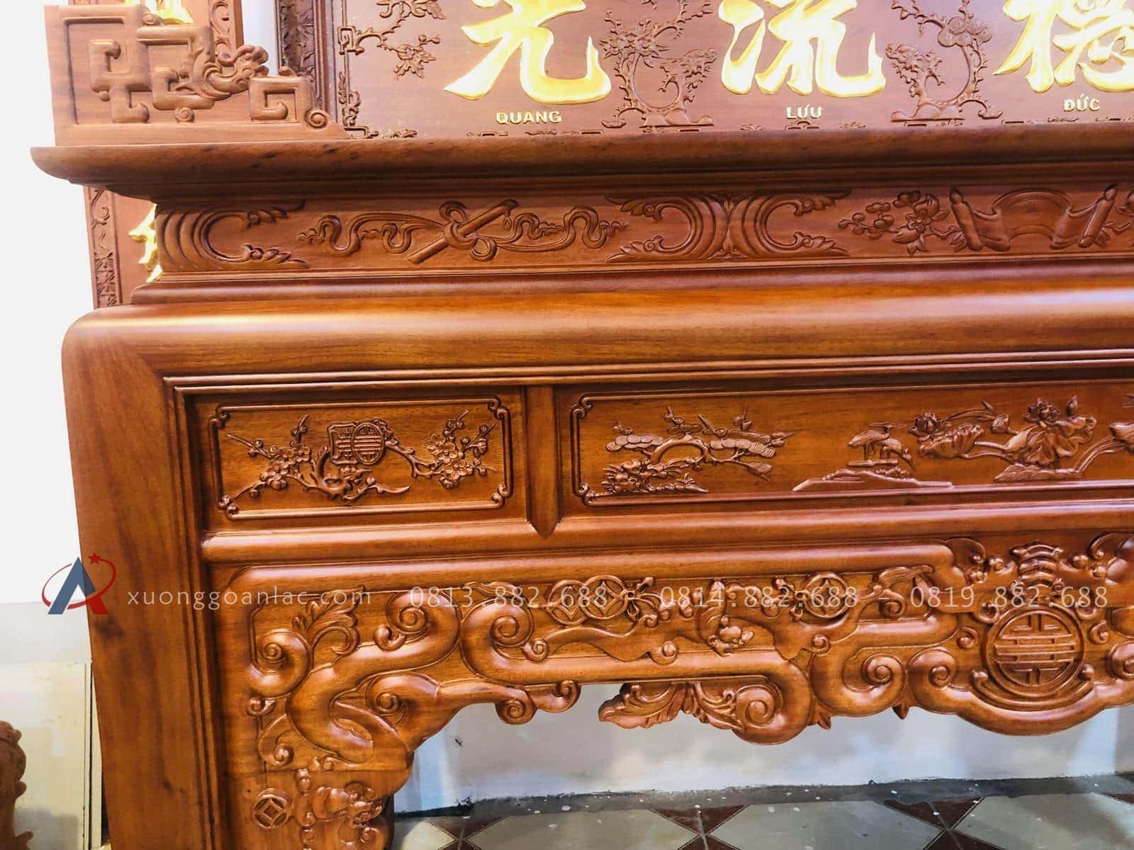 Mẫu án Gian thờ ngũ phúc gỗ gụ 1m97 chân 12 Anh Đức - Hà Nội 24 những họa tiết đục thủ công tinh xảo
