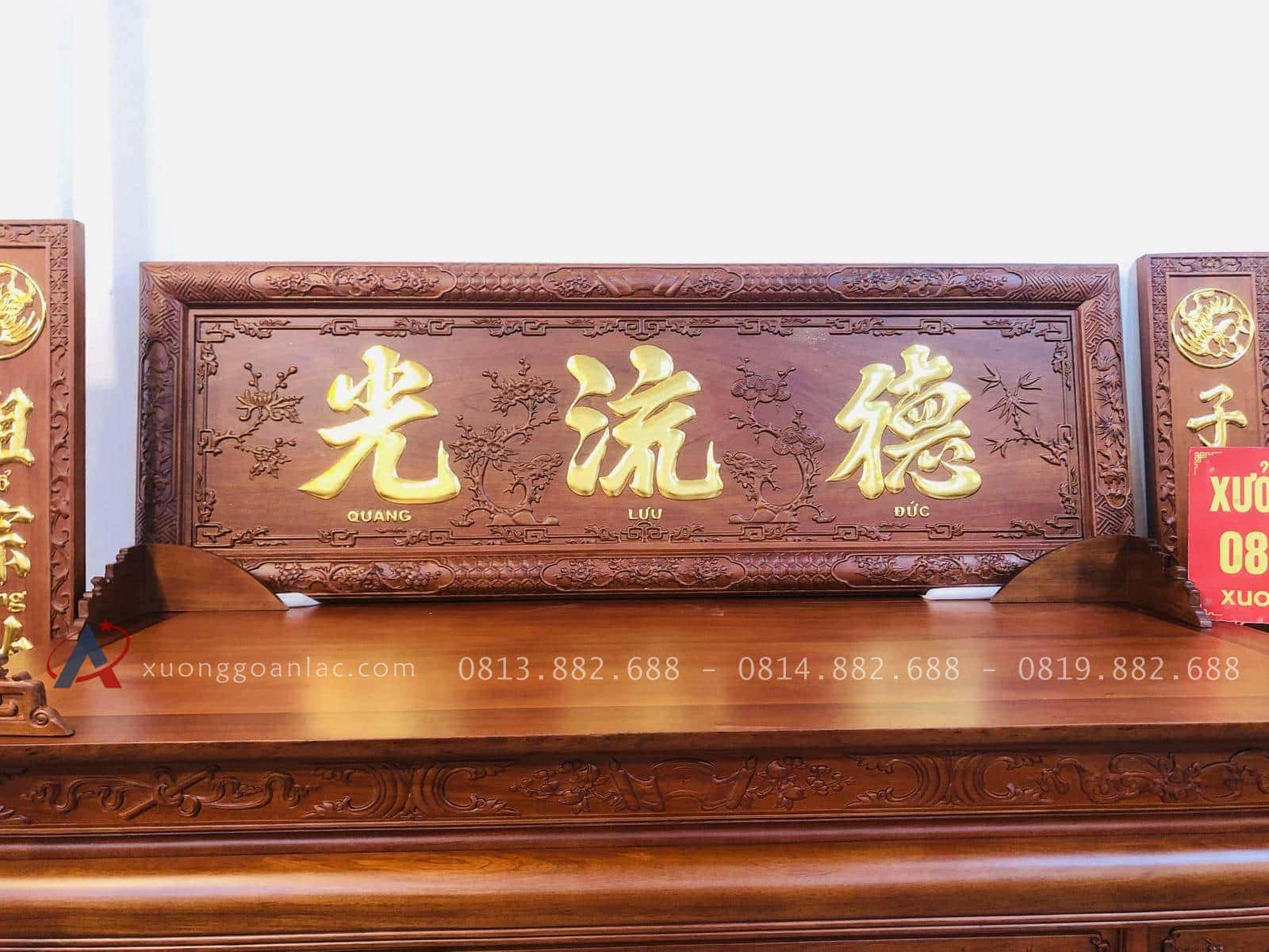 Mẫu án Gian thờ ngũ phúc gỗ gụ 1m97 chân 12 Anh Đức - Hà Nội 27 cổ sập đục cuốn thư đào tiên