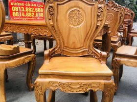 Bộ bàn ăn hoàng gia gõ đỏ 8 ghế louis (Anh Hào, Nghệ An) 11 ghế louis hoàng gia hoa lá tây