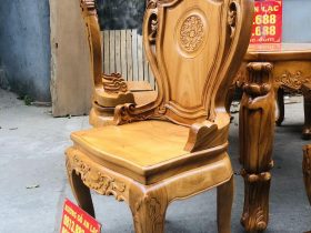 Bộ bàn ăn hoàng gia gõ đỏ 8 ghế louis (Anh Hào, Nghệ An) 12 ghế ăn lưng cao có tay gỗ gõ đỏ