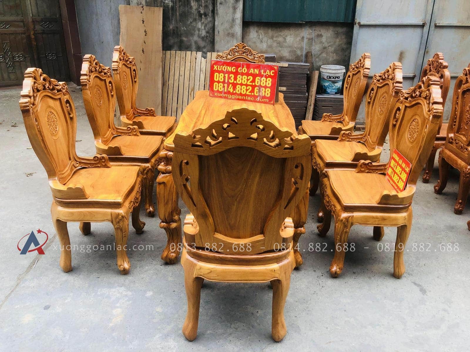 Bộ bàn ăn hoàng gia gõ đỏ 8 ghế louis (Anh Hào, Nghệ An) 23 bộ bàn ghế ăn louis sang trọng