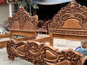 Mẫu giường Nữ Hoàng nguyên khối gỗ gõ đỏ siêu Vip 12 Mẫu giưởng ngủ hoàng gia tân cổ điển sang trọng