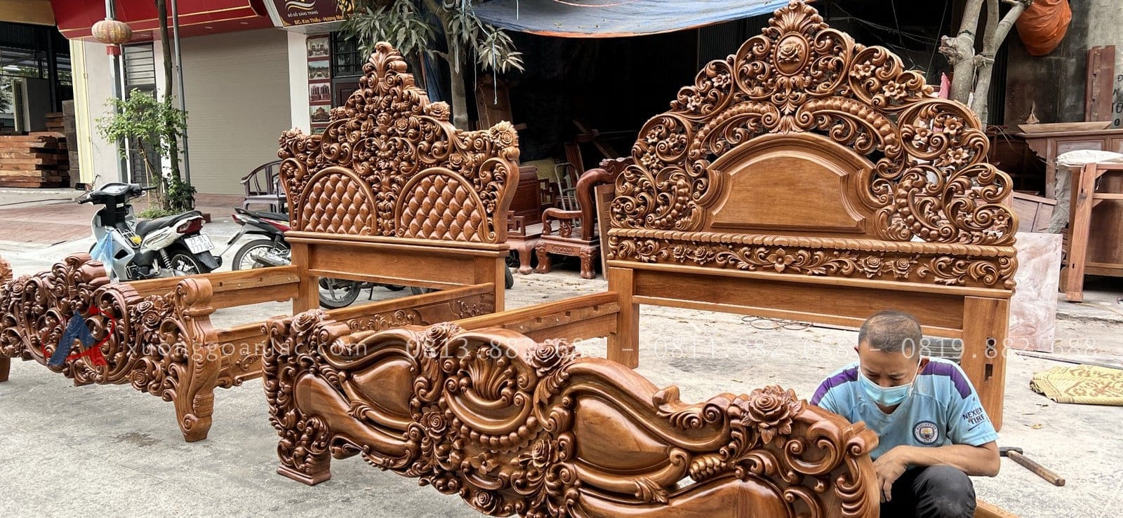 Mẫu giường Nữ Hoàng nguyên khối gỗ gõ đỏ siêu Vip 28 Mẫu giưởng ngủ hoàng gia tân cổ điển sang trọng