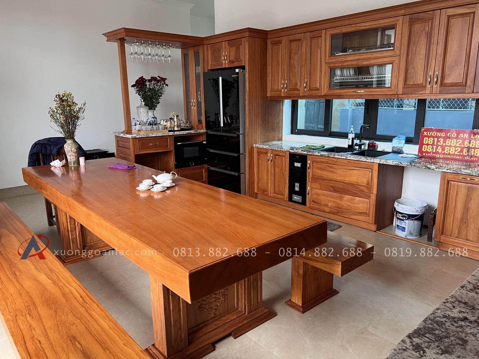 Mẫu tủ bếp gỗ gõ đỏ hàng cao cấp (Chị Nhung - Hưng Yên) 29 mẫu tủ bếp thiết kế hiện đại sang trọng