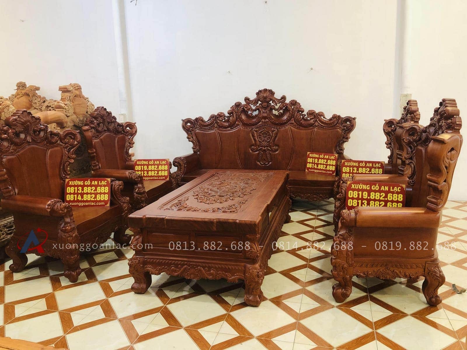 Siêu phẩm bàn ghế hoàng gia nguyên khối 10 món gỗ gõ đỏ (Anh Trương, Hải Phòng) 32 bàn ghế hoàng gia nguyên khối gỗ gõ đỏ 10 món siêu vip