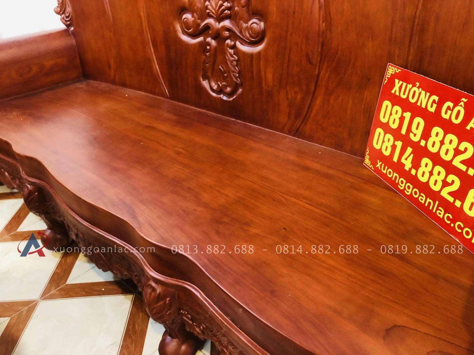 Siêu phẩm bàn ghế hoàng gia nguyên khối 10 món gỗ gõ đỏ (Anh Trương, Hải Phòng) 41 mặt ghế nguyên khối gỗ gõ đỏ