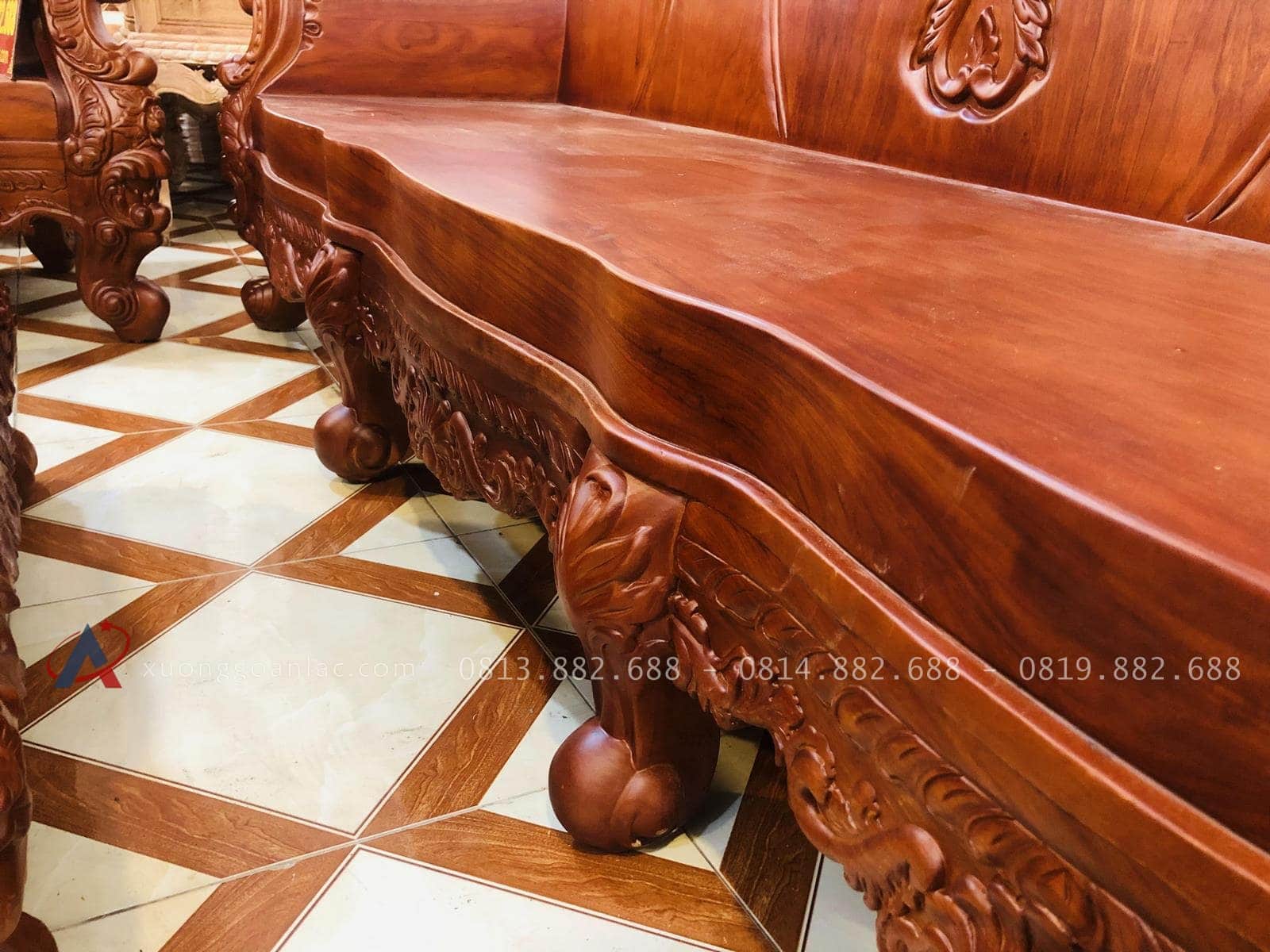 Siêu phẩm bàn ghế hoàng gia nguyên khối 10 món gỗ gõ đỏ (Anh Trương, Hải Phòng) 42 hệ chân yếm đoàn dài