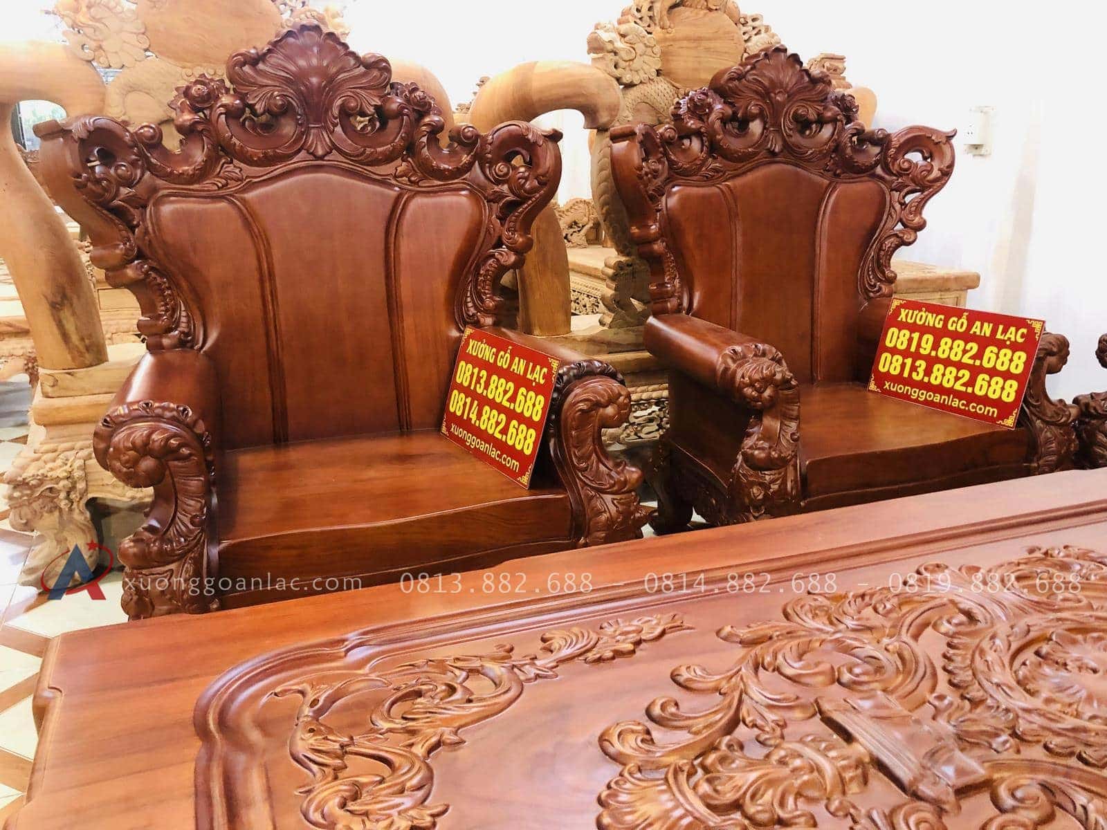 Siêu phẩm bàn ghế hoàng gia nguyên khối 10 món gỗ gõ đỏ (Anh Trương, Hải Phòng) 43 Bộ đôi ghế đơn louis hoàng gia