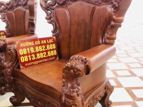 Siêu phẩm bàn ghế hoàng gia nguyên khối 10 món gỗ gõ đỏ (Anh Trương, Hải Phòng) 29 góc chụp nghiêng của mẫu ghế đơn