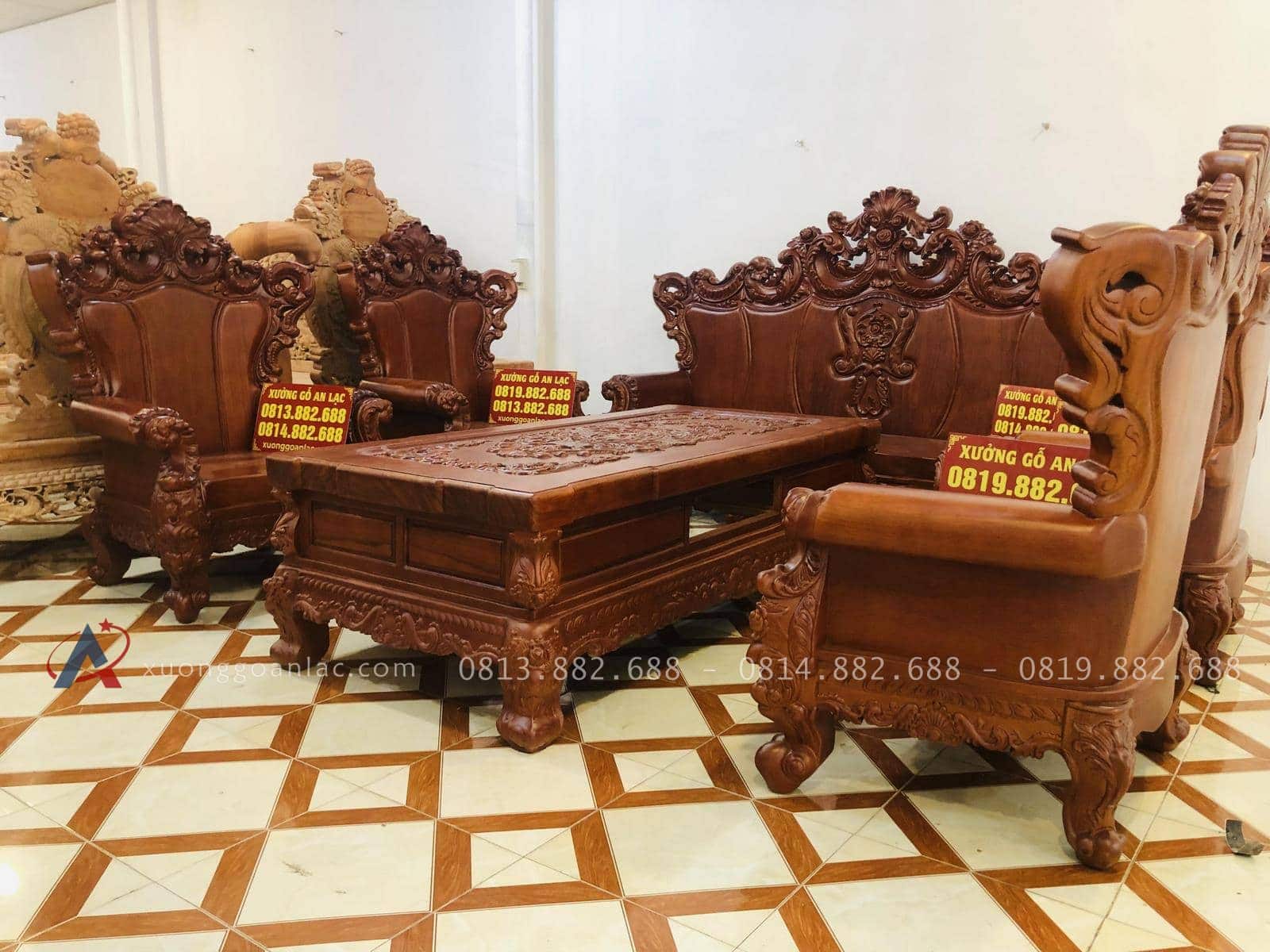 Siêu phẩm bàn ghế hoàng gia nguyên khối 10 món gỗ gõ đỏ (Anh Trương, Hải Phòng) 33 bàn ghế louis hoàng gia 10 món gỗ gõ đỏ