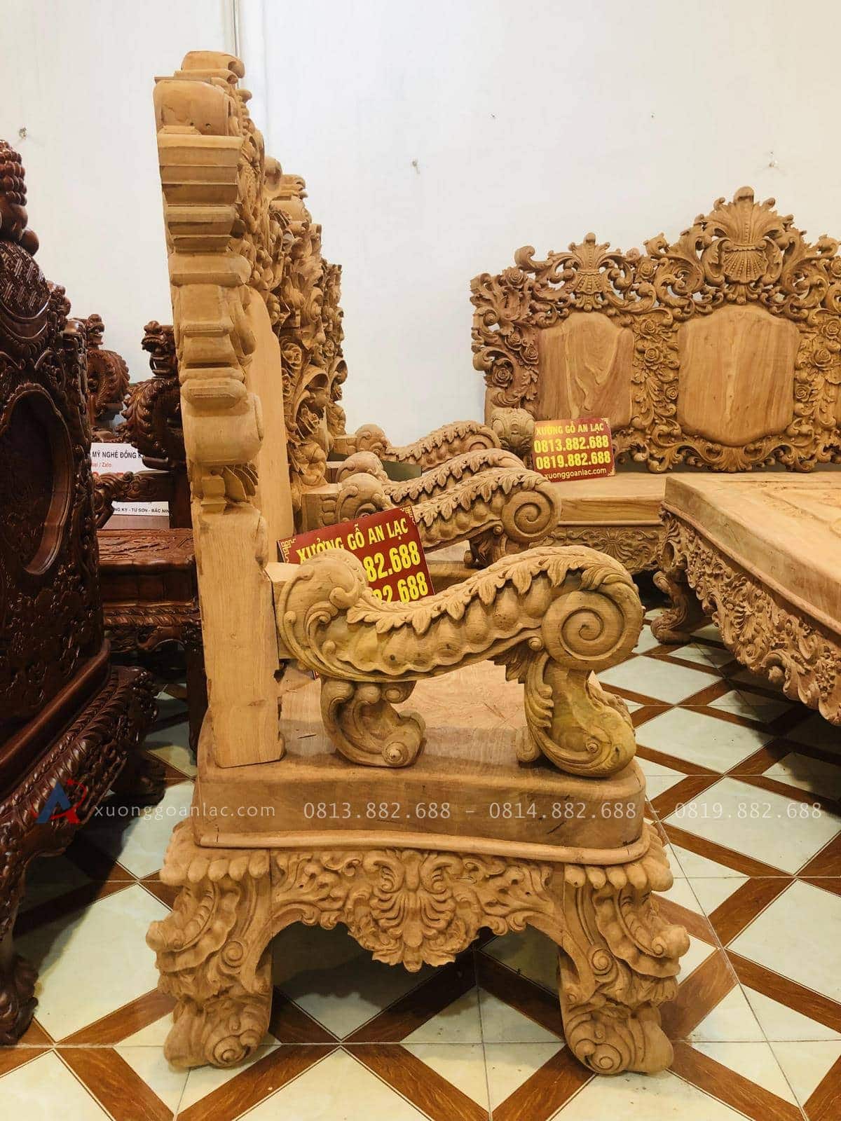 Siêu phẩm hoàng gia nữ hoàng gỗ hương đá tay 18 chân 20 (Anh Vĩnh,Thái Bình) 61 ghế đơn nữ hoàng gỗ hương đá