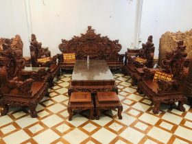 siêu phẩm bàn ghế rồng đỉnh 12 món gỗ hương đỏ