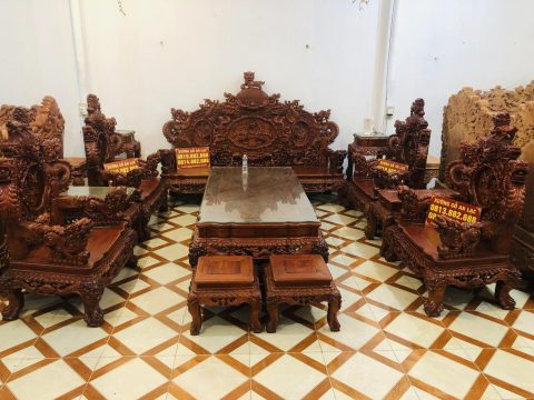 siêu phẩm bàn ghế rồng đỉnh 12 món gỗ hương đỏ