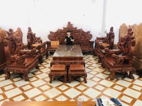 bộ bàn ghế rồng đỉnh gỗ hương đỏ cao cấp