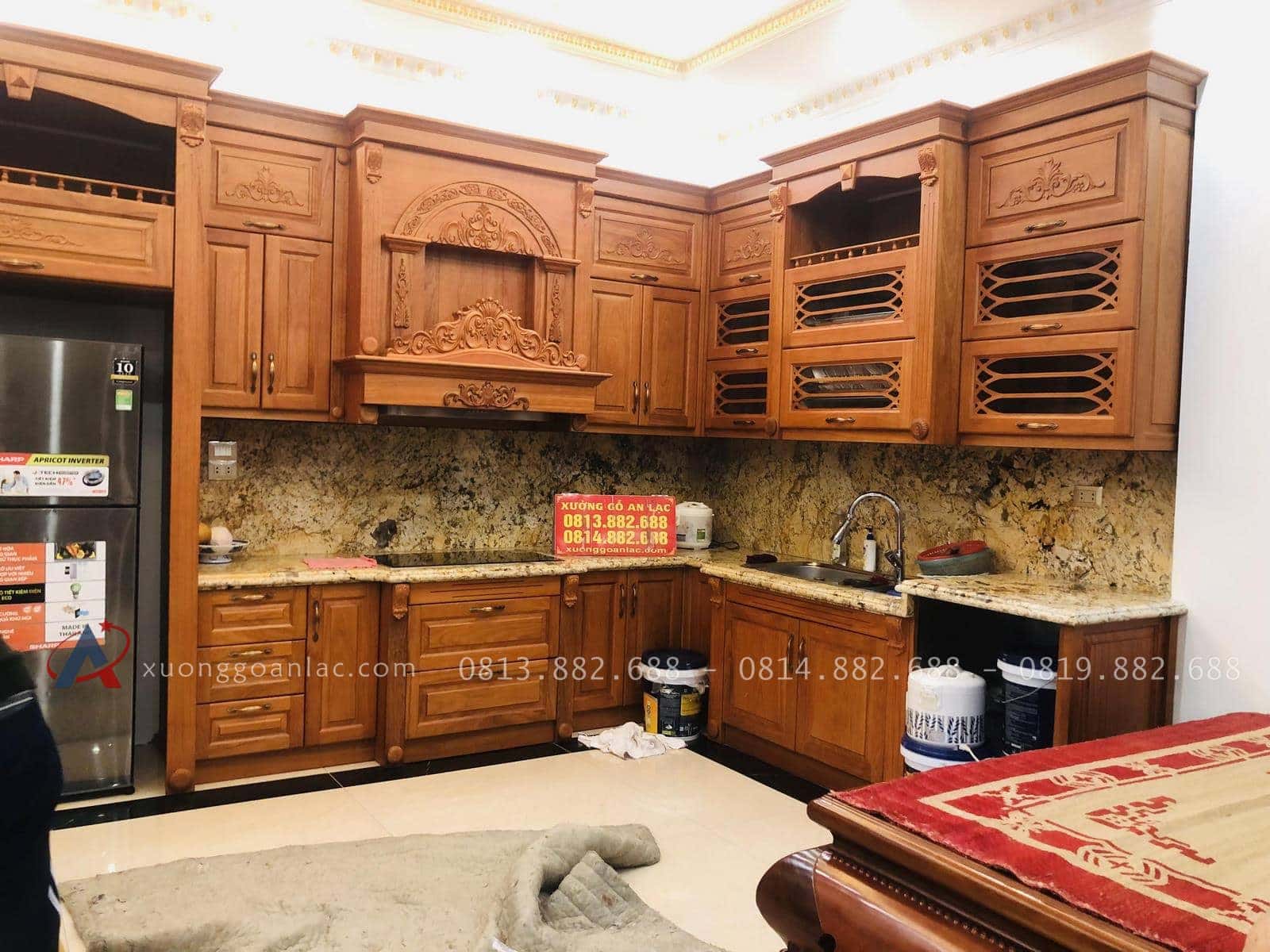 Bàn giao tủ bếp gỗ gõ đỏ siêu vip cho anh Bình - Đông Anh, Hà Nội 21 mẫu tủ bếp gỗ gõ đỏ cao cấp