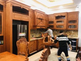 Bàn giao tủ bếp gỗ gõ đỏ siêu vip cho anh Bình - Đông Anh, Hà Nội 12 mẫu tủ bếp phong cách tân cổ điển