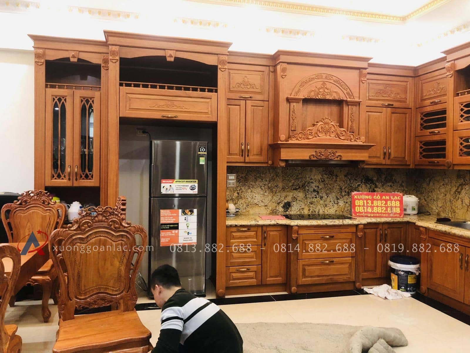 Bàn giao tủ bếp gỗ gõ đỏ siêu vip cho anh Bình - Đông Anh, Hà Nội 23 mẫu tủ bếp gỗ gõ đỏ hàng vip
