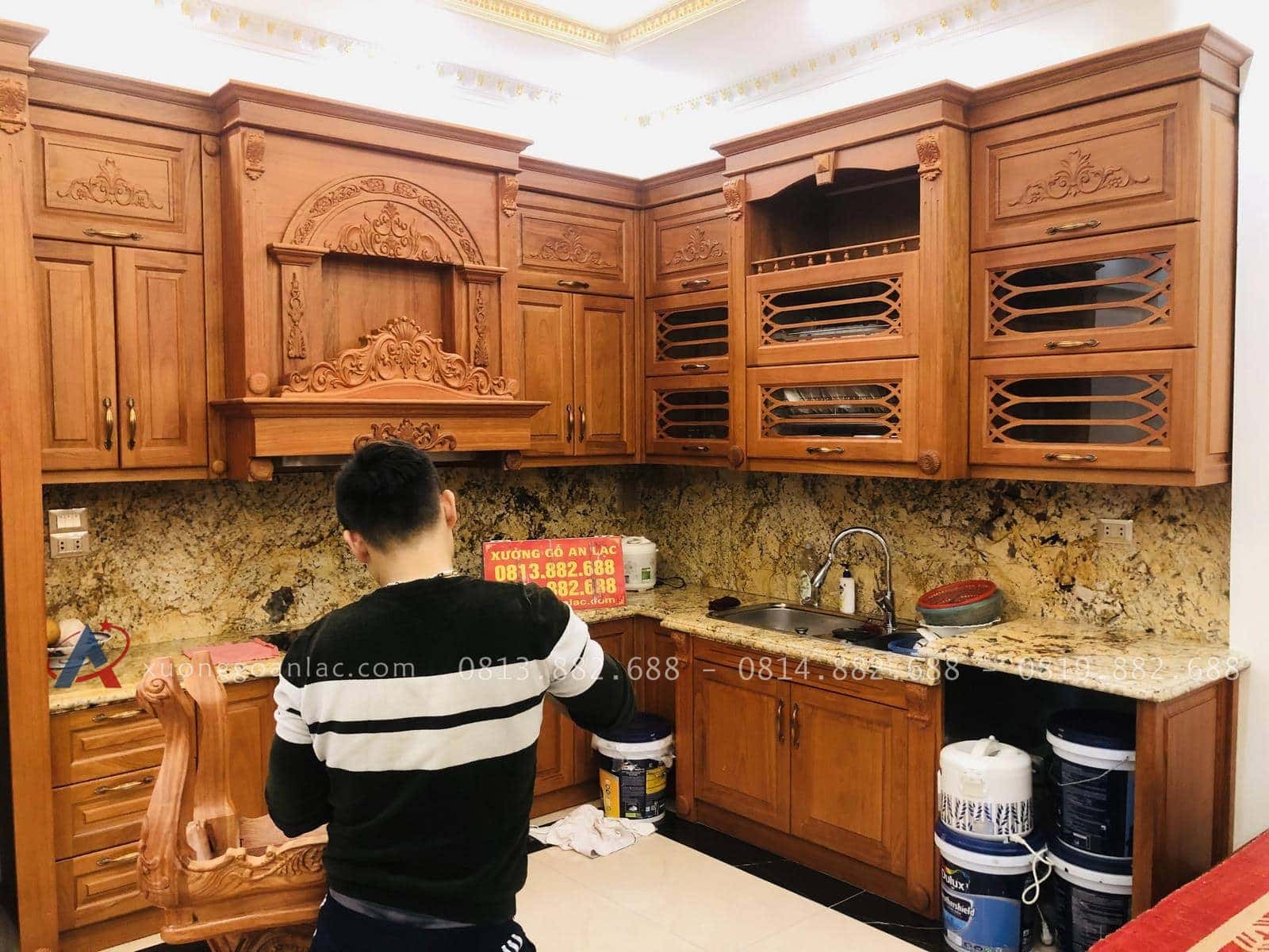 Bàn giao tủ bếp gỗ gõ đỏ siêu vip cho anh Bình - Đông Anh, Hà Nội 24 tủ bếp gỗ gõ hàng thiết kế riêng