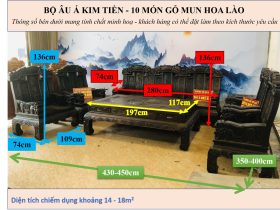 KÍCH THƯỚC BỘ ÂU Á KIM TIỀN - 10 MÓN GỖ MUN HOA LÀO