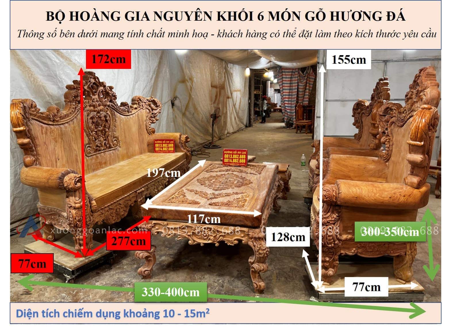 Bản mộc hoàn thiện bộ hoàng gia nguyên khối chân 18 gỗ hương đá của Anh Quang, Mộc Châu 49 KÍCH THƯỚC hoàng gia nguyên khối 6 món hương đá cao cấp