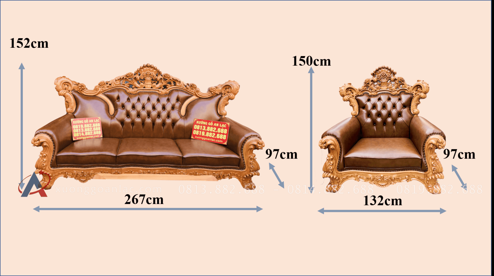 Combo bàn ghế hoàng gia bọc đệm gỗ gõ đỏ và kệ tivi louis hoa hồng (Anh Phú-Phú Thọ) 26 Hoàng gia bọc đêm da bà cao cấp