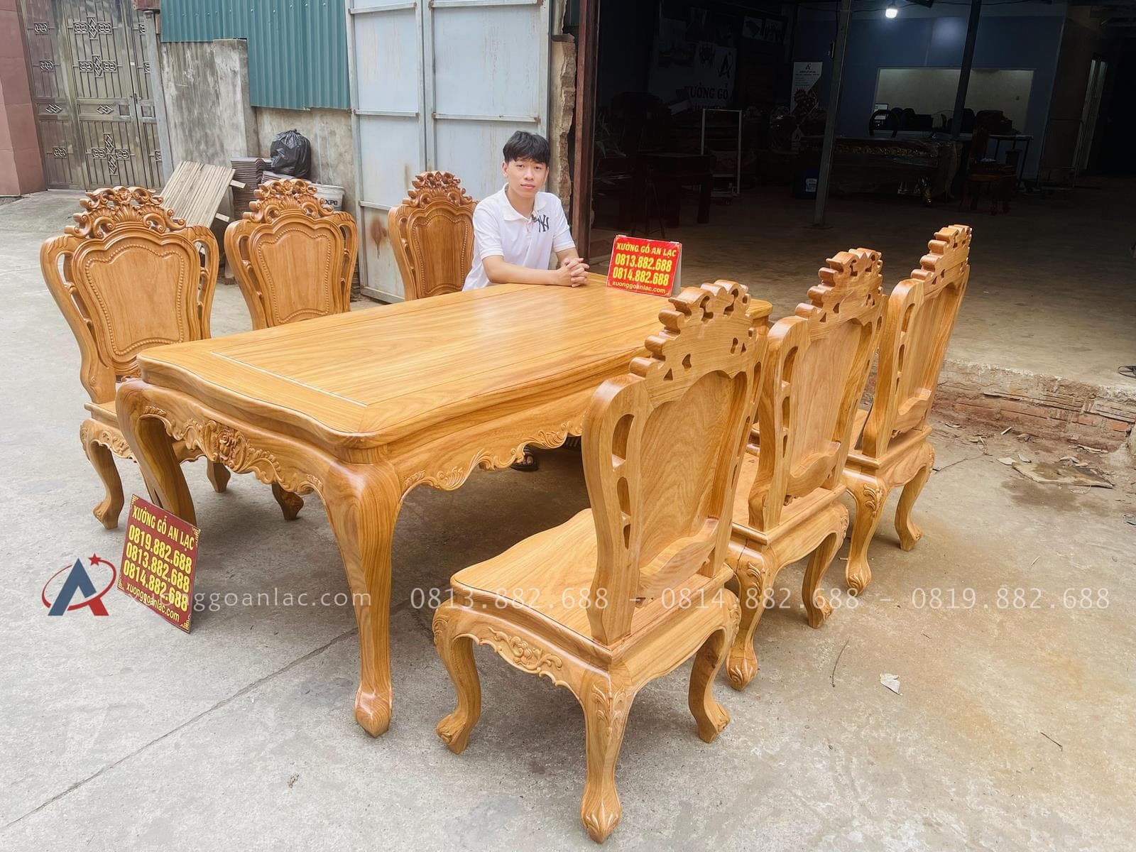 Bộ bàn ăn hoàng gia 6 ghế louis gỗ gõ đỏ (Anh Công, Thanh Hóa) 22 bộ bàn ăn louis hoàng gia