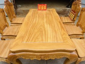 Bộ bàn ăn hoàng gia 6 ghế louis gỗ gõ đỏ (Anh Công, Thanh Hóa) 14 mặt bàn khung tranh gỗ gõ đỏ