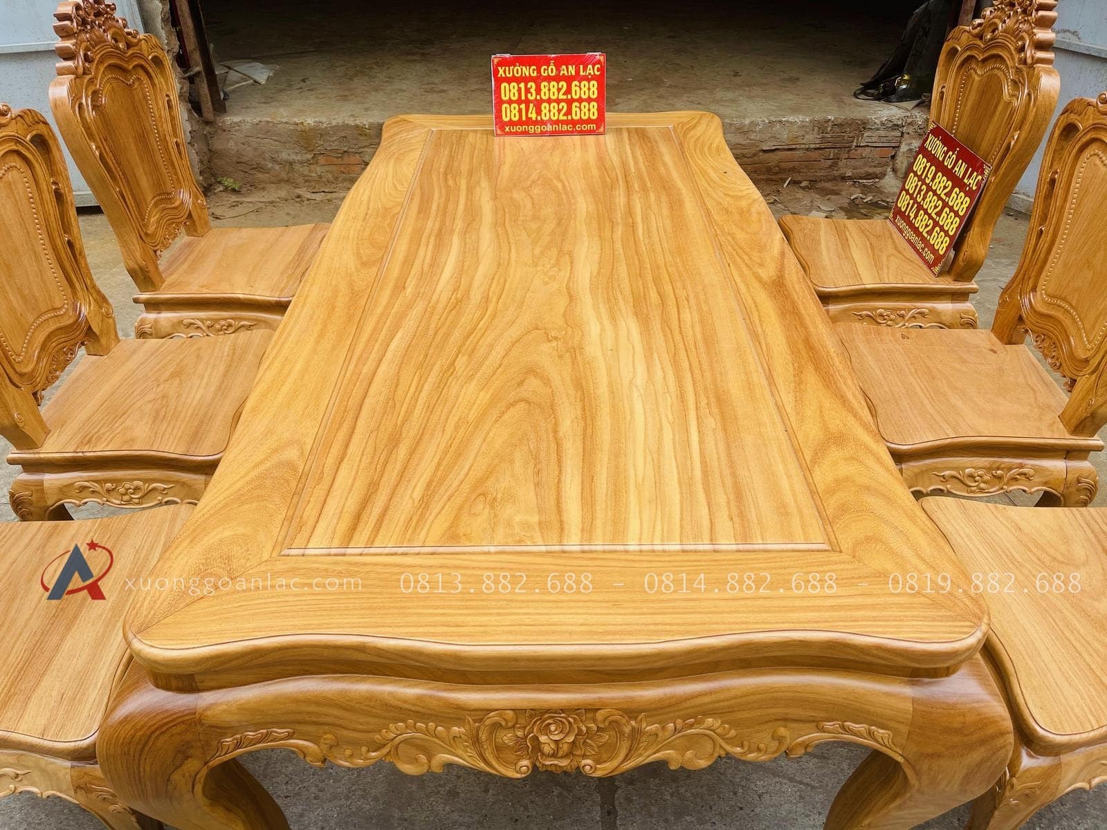 Bộ bàn ăn hoàng gia 6 ghế louis gỗ gõ đỏ (Anh Công, Thanh Hóa) 24 mặt bàn khung tranh gỗ gõ đỏ