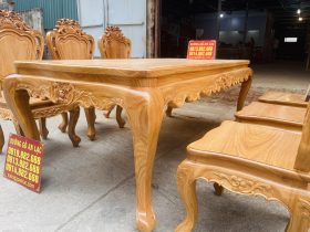 Bộ bàn ăn hoàng gia 6 ghế louis gỗ gõ đỏ (Anh Công, Thanh Hóa) 15 chân bàn cong lượn độc đáo