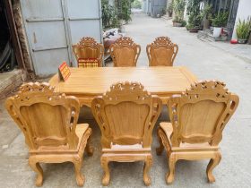 Bộ bàn ăn hoàng gia 6 ghế louis gỗ gõ đỏ (Anh Công, Thanh Hóa) 16 6 ghế louis hàng đục 1 mặt