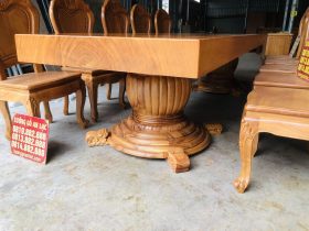 Bộ bàn ăn chân tròn nguyên khối 10 ghế hoa cúc gỗ gõ đỏ hàng vip (Anh Đại, Bắc Giang) 16 bàn ăn chân tròn nguyên khối