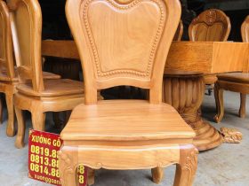 Bộ bàn ăn chân tròn nguyên khối 10 ghế hoa cúc gỗ gõ đỏ hàng vip (Anh Đại, Bắc Giang) 18 mẫu ghế ăn gỗ gõ đỏ sang trọng