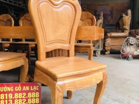 Bộ bàn ăn chân tròn nguyên khối 10 ghế hoa cúc gỗ gõ đỏ hàng vip (Anh Đại, Bắc Giang) 19 ghế ăn lưng cao không tay chạm hoa cúc