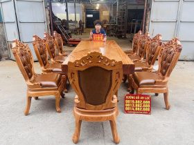 Bộ bàn ăn nguyên khối 10 ghế louis có tay bọc đệm gỗ gõ đỏ (Chị Dáng, Quảng Ninh) 13 bộ bàn ăn hoàng gia tân cổ điển.