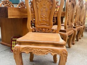 Bộ bàn ăn nguyên khối 8 ghế hồng hạt gỗ gõ đỏ siêu vip (Chú Sâm, Hà Nội) 21 vách ghế thiết kế cầu kỳ, đẹp mắt
